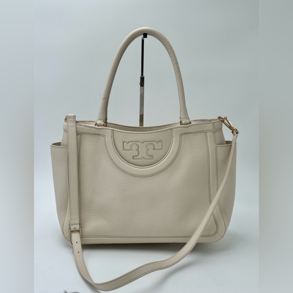 GUC Tory Burch Sarif T Ivory‎ Leather Satchel / Crossbody